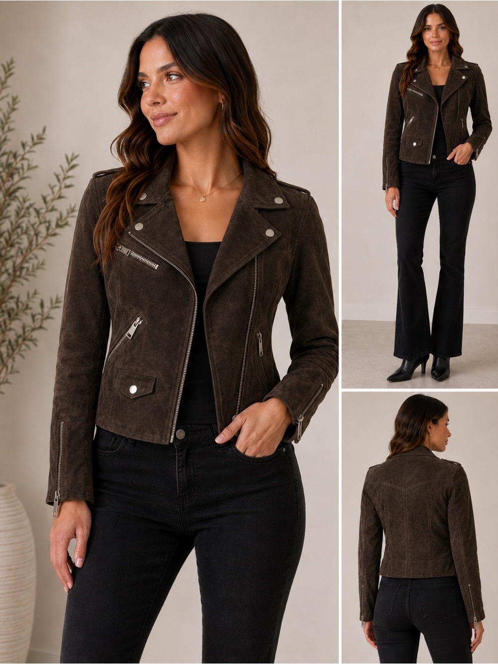 NWT Silent NYC 100% Leather Suede Brown Moto Jacket XS